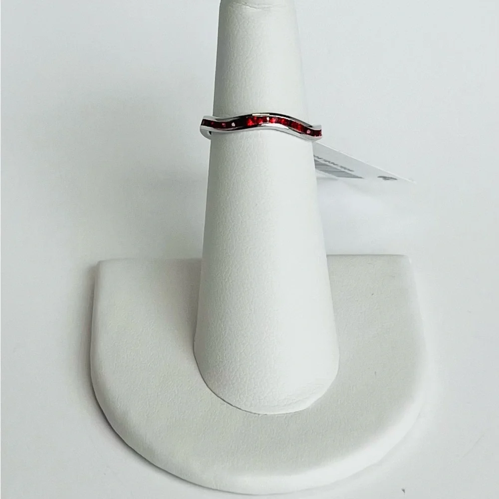 Sterling Silver Ruby Swarovski Crystal Wave Ring Size 5